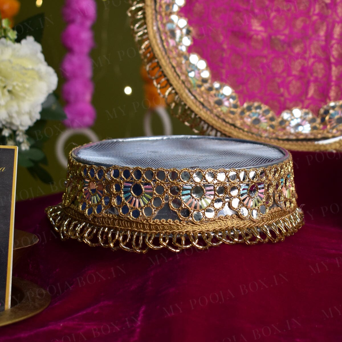 Pink Beaded Karwa Chauth Thali Set