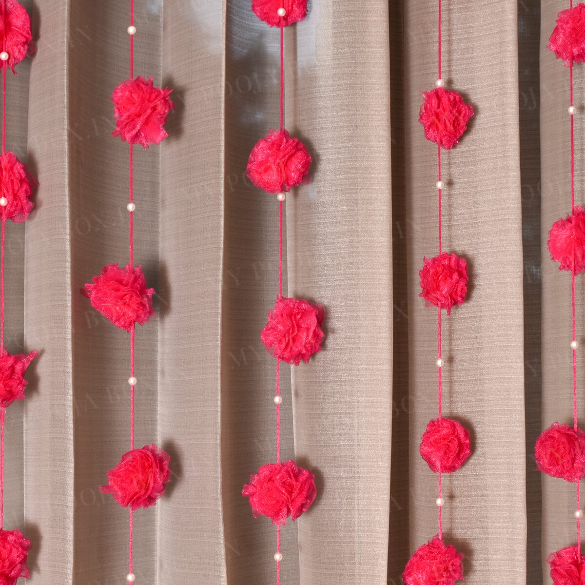 Hot Pink Floral PomPom Door Hanging Set Of 5