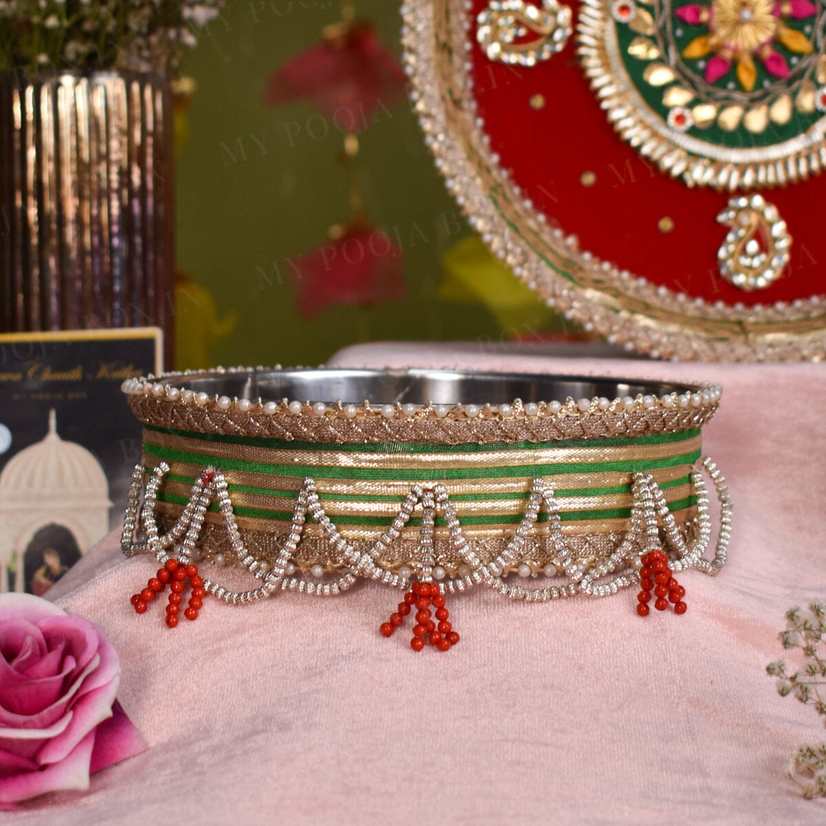 Extravagant Red Karwa Chauth Thali Set