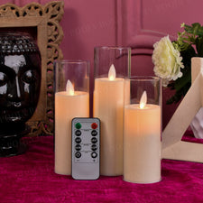 Flameless LED T-Light Pillar Candles With Remote (Set of 3)