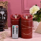 RED Real Wax Pillar Candles With String Lights (Set of 2)