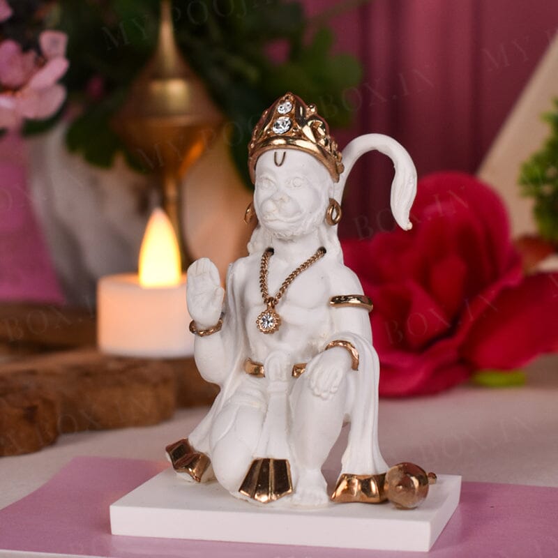 Rambhakt Hanuman Gold Plated Marble Idol