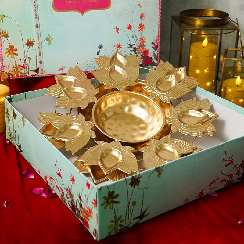 Astounding Lotus Diya Urli Gift Box