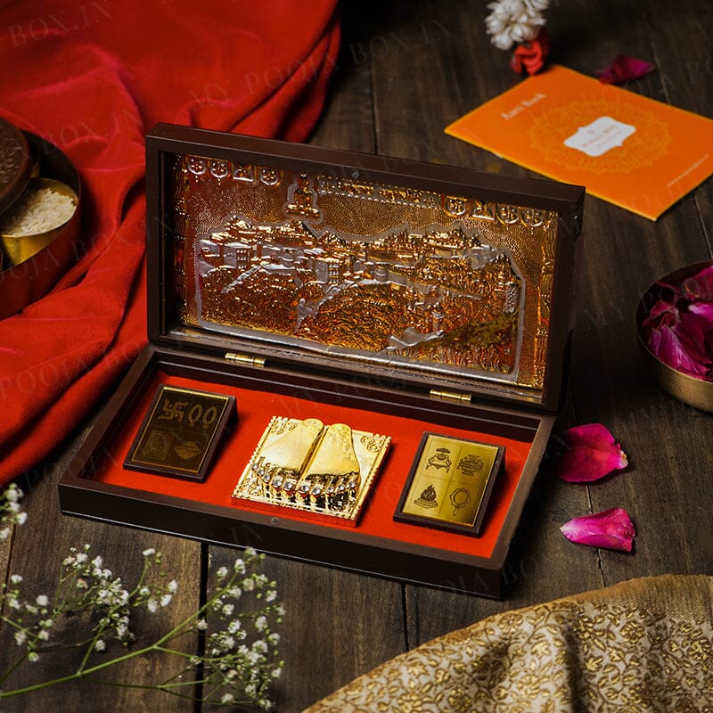 24K Gold Foil Adinath ji Pooja Box