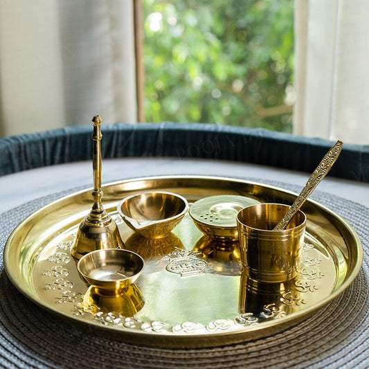 GOLDGIFTIDEAS Brass Pancham Swastik Pooja Thali Set for Gift, Pooja Thali  Decorative, Brass Pooja Articles for Home