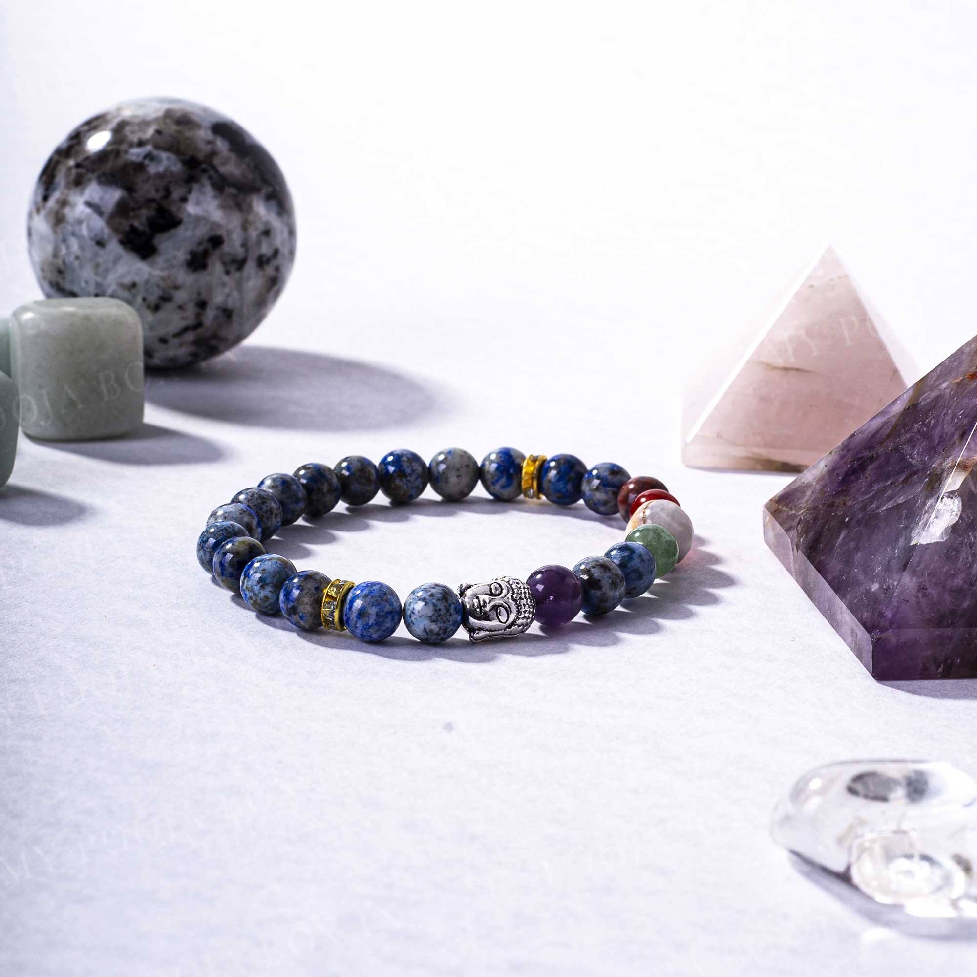 Lapis Lazuli & 7 Chakra Bracelet with Buddha Head Charm