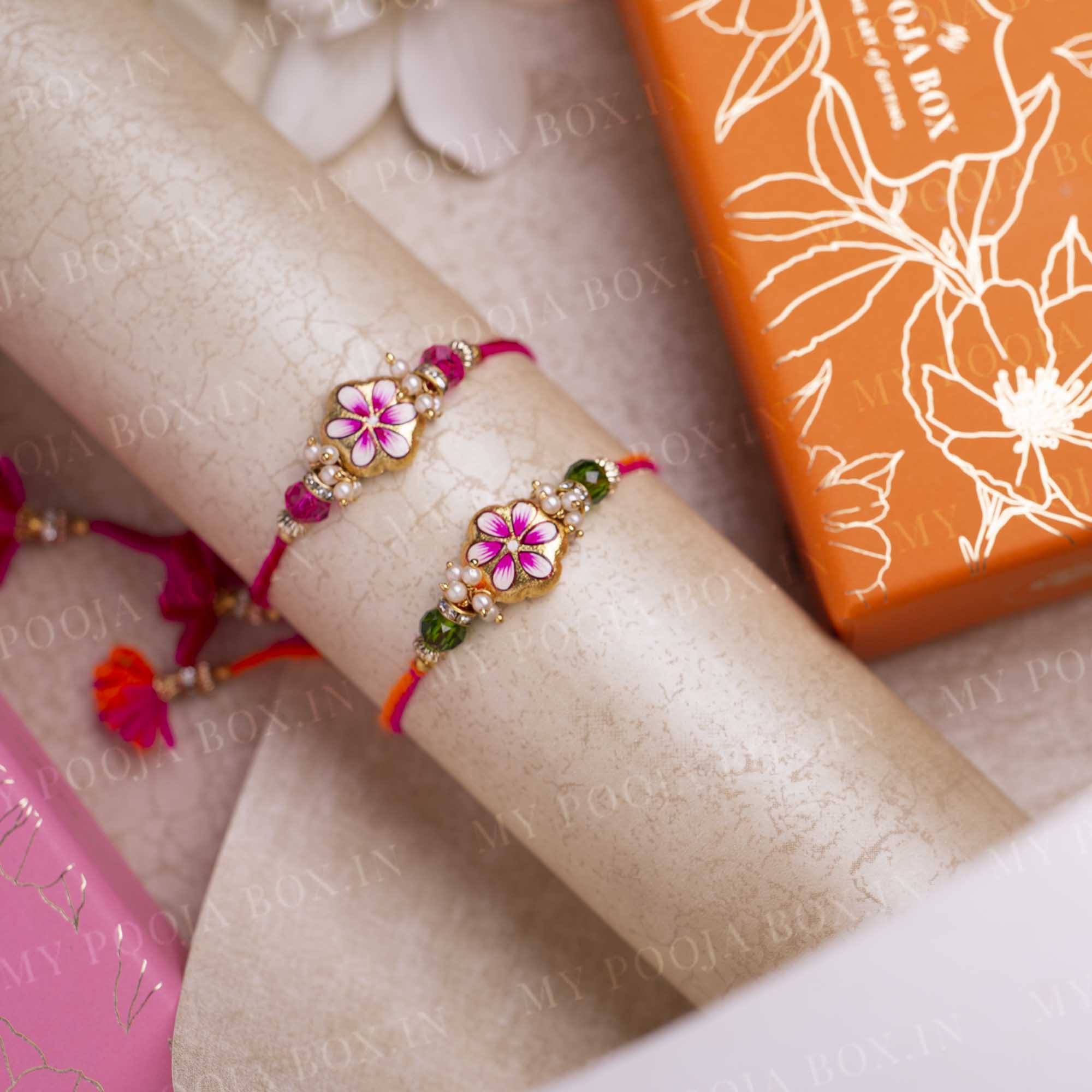 Exquisite Hand Painted Floral Rakhi Set of 2