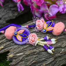 Purple Pink Floral Bhaiya Bhabhi Rakhi Set