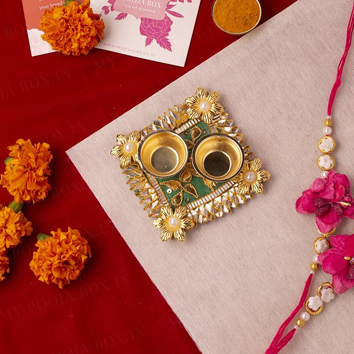 Elegant Gota Patti Roli Akshat Platter