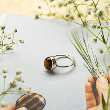 Tiger Eye Silver Adjustable Crystal Ring