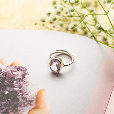 Amethyst Silver Adjustable Crystal Ring