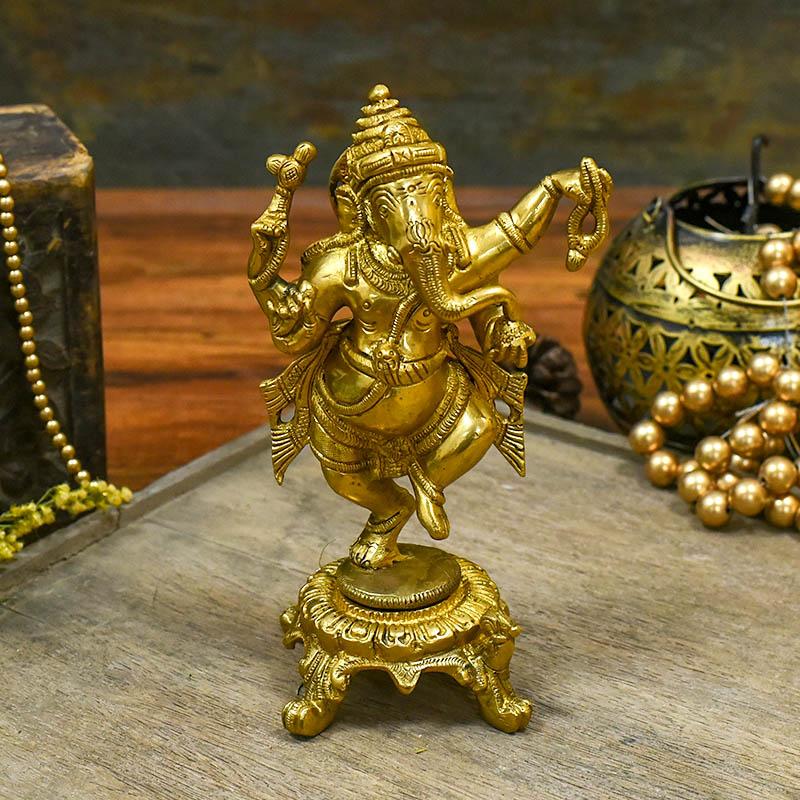 Brass Dancing Ganesh Idol With Base 5 Inches