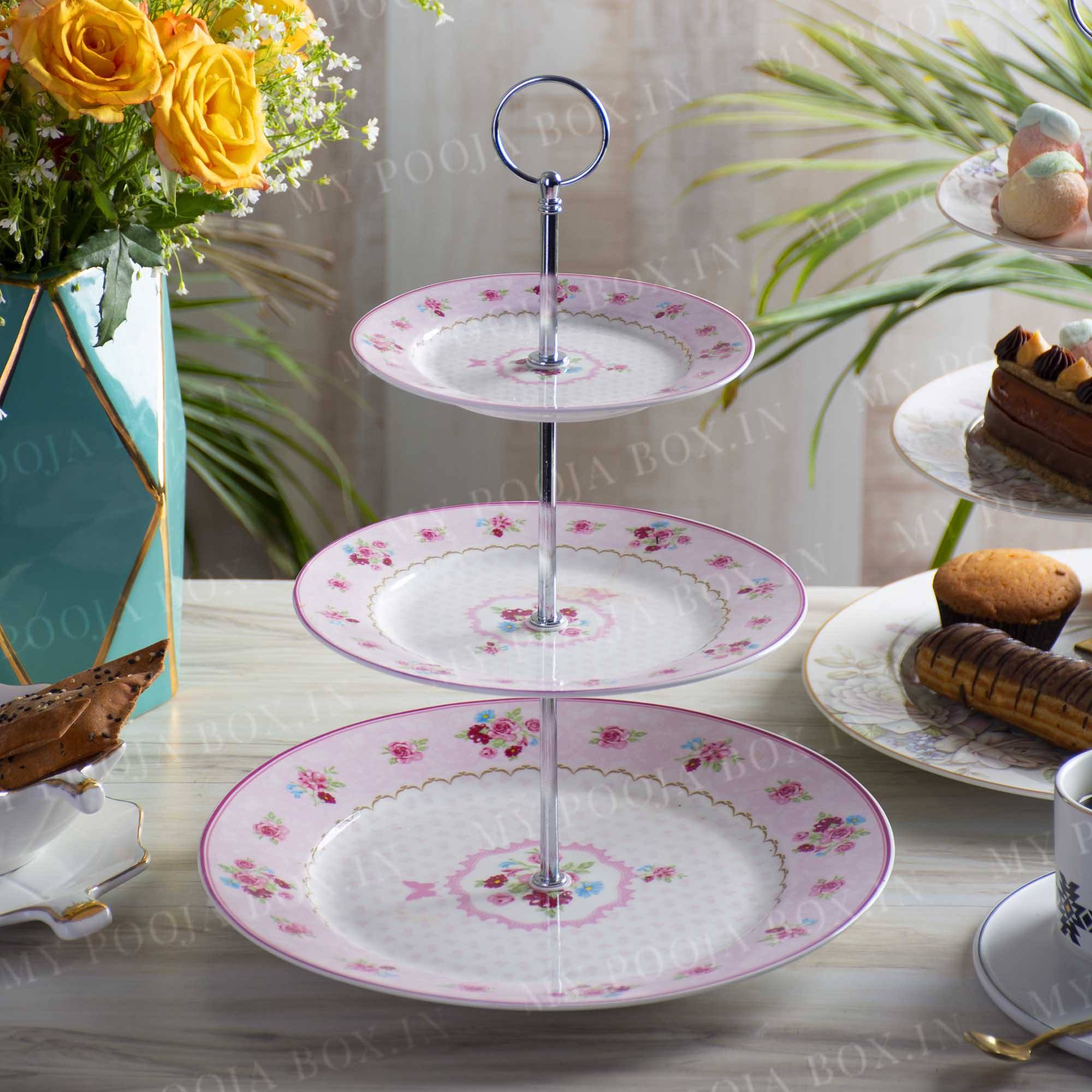 Floral Blush 3 Tier Serving Platter