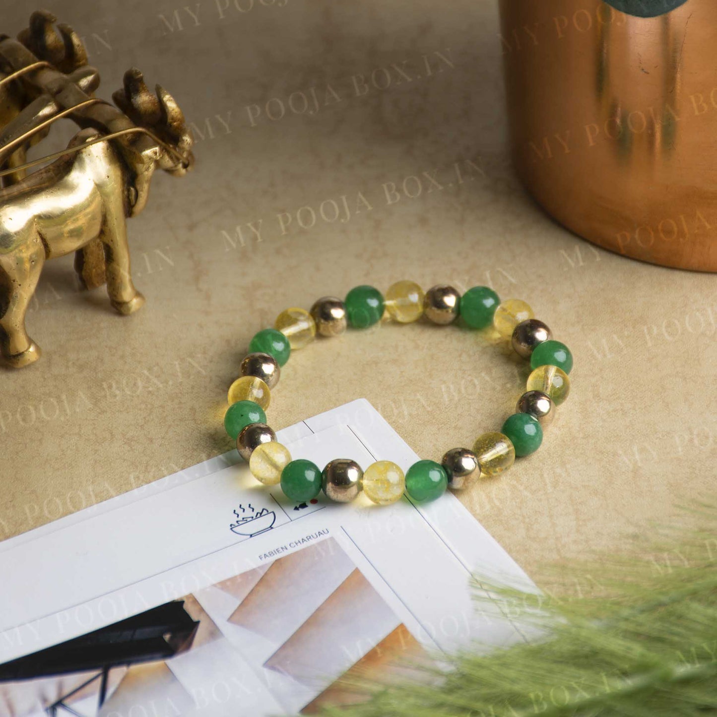 Green Jade, Citrine and Pyrite Natural Healing Crystal Bracelet