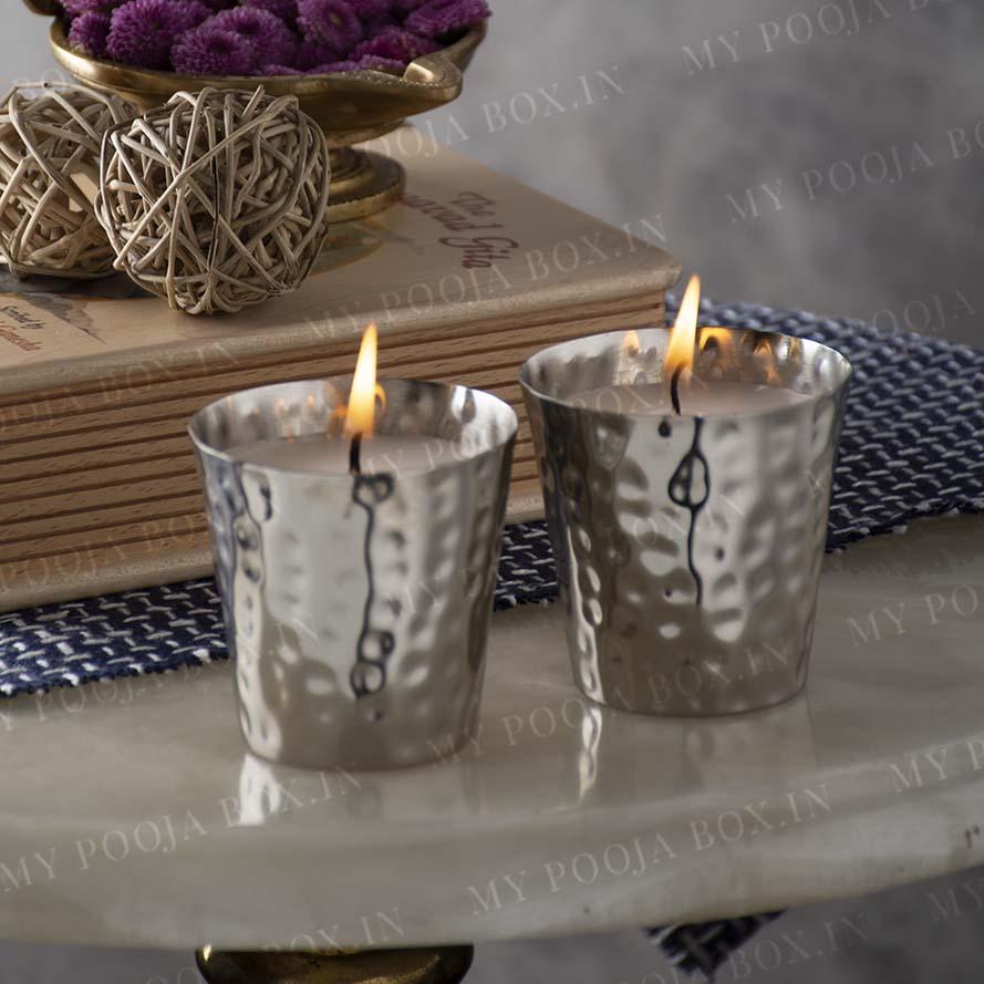 Mahnoor Sliver Glass Candle Set of 2