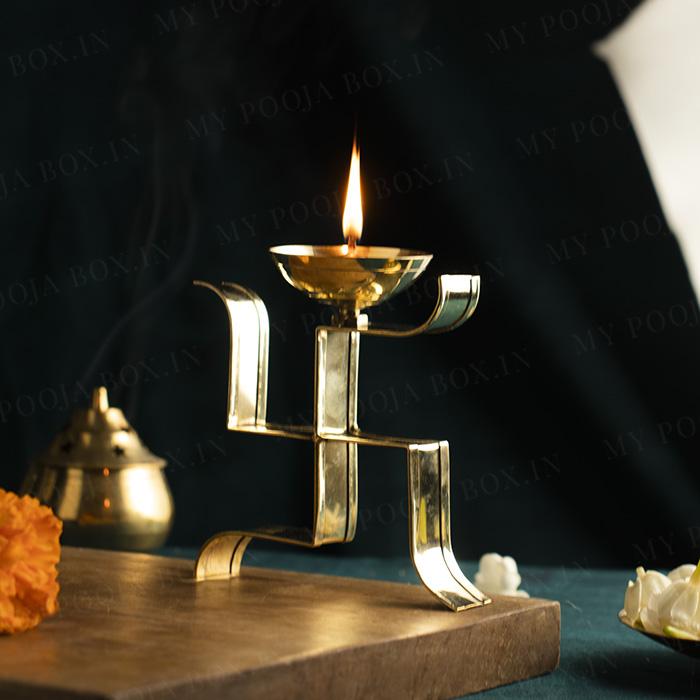 Sacred Swastik Brass Diya