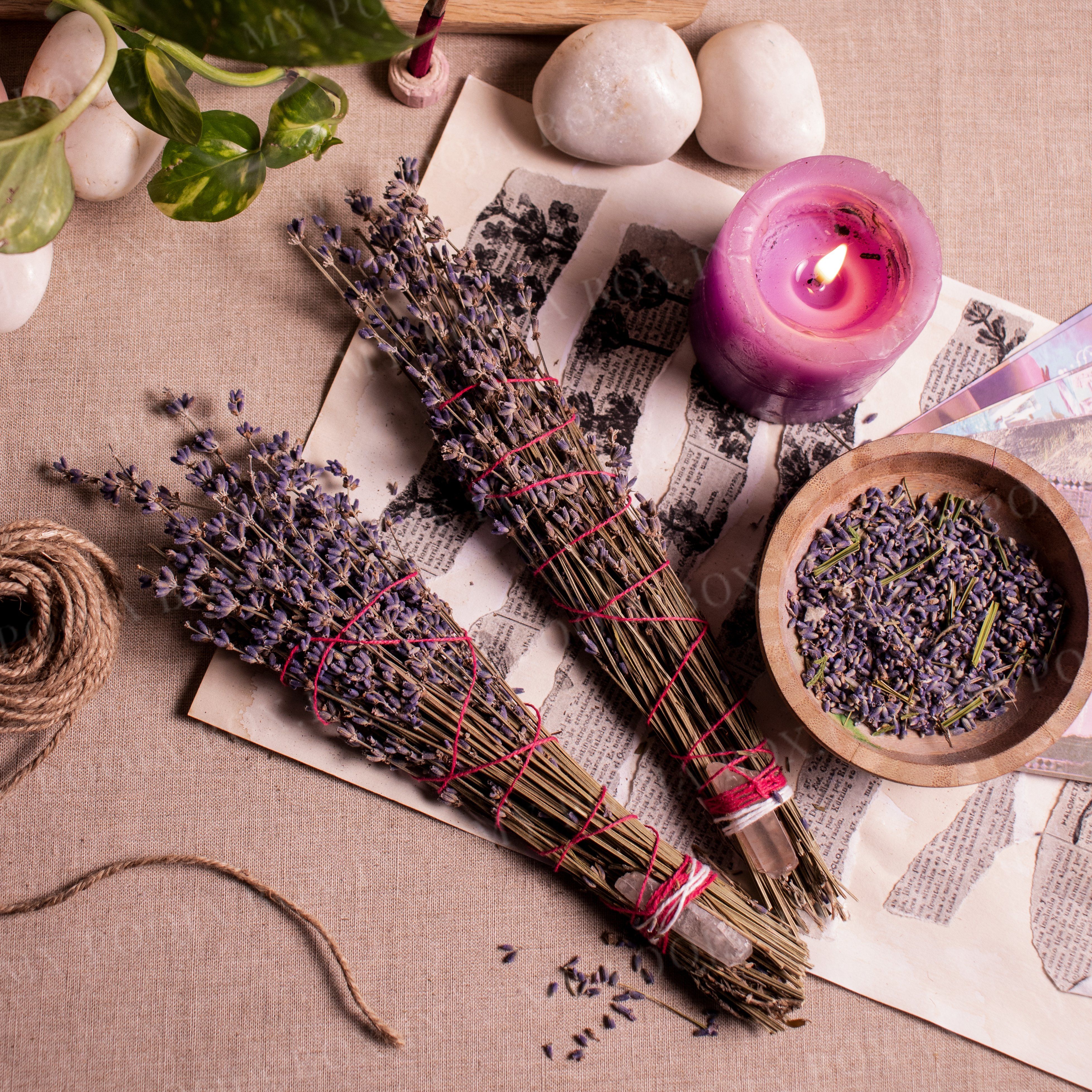 Lavender With Clear Quartz Pointer Smudge Bundles