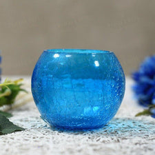 Blue Crackled Matki Candle Holder