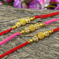 Chic Handcrafted Stone Beaded Rakhi Set Of 3