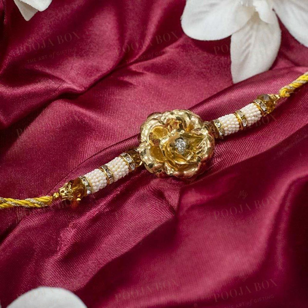 Exquisite Handcrafted 24K Gold Foil Rose Rakhi