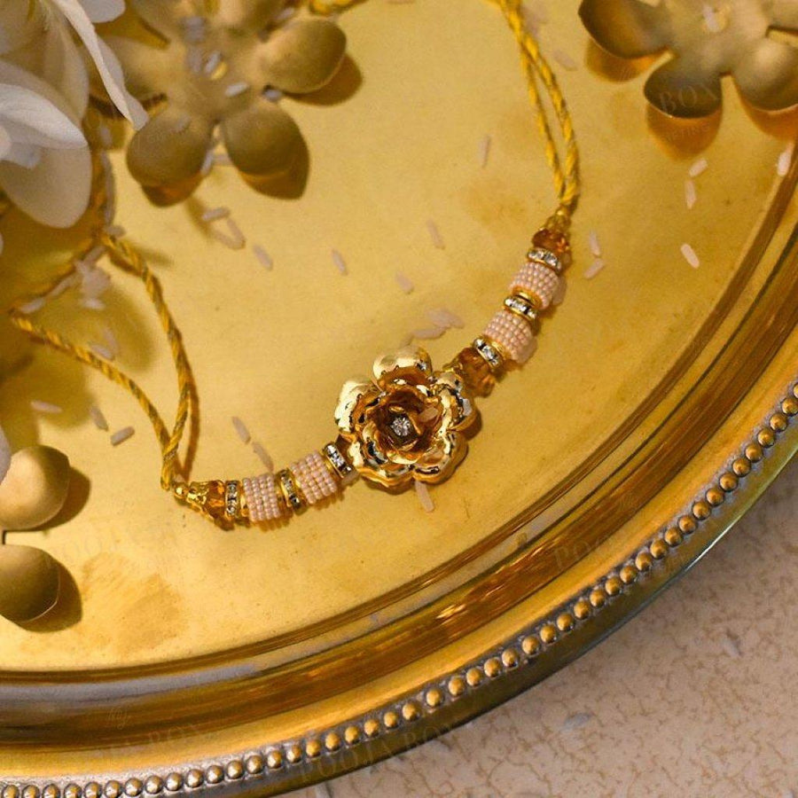 Exquisite Handcrafted 24K Gold Foil Rose Rakhi