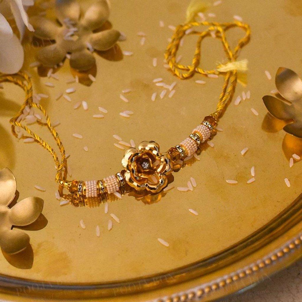 Exquisite Handcrafted 24K Gold Foil Rose Rakhi