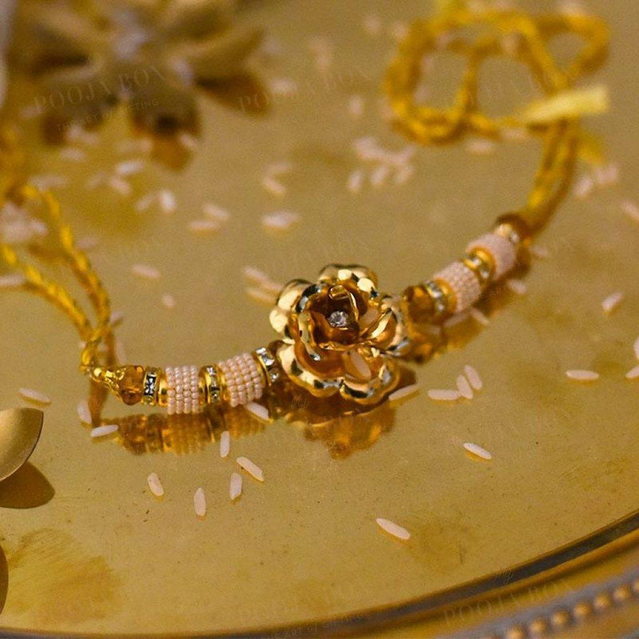 Exquisite Handcrafted 24K Gold Foil Rose Rakhi