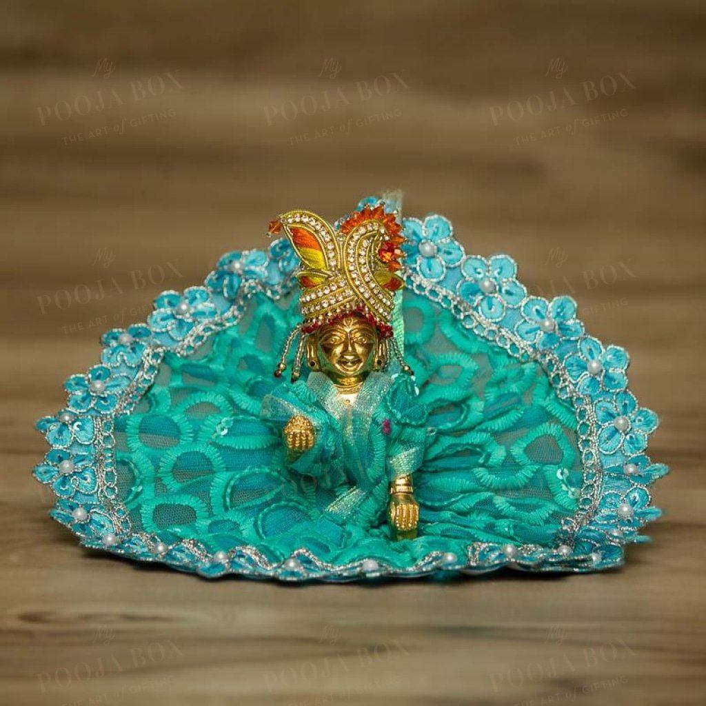 Laddu Gopal Net Dress With Floral Work Poshak