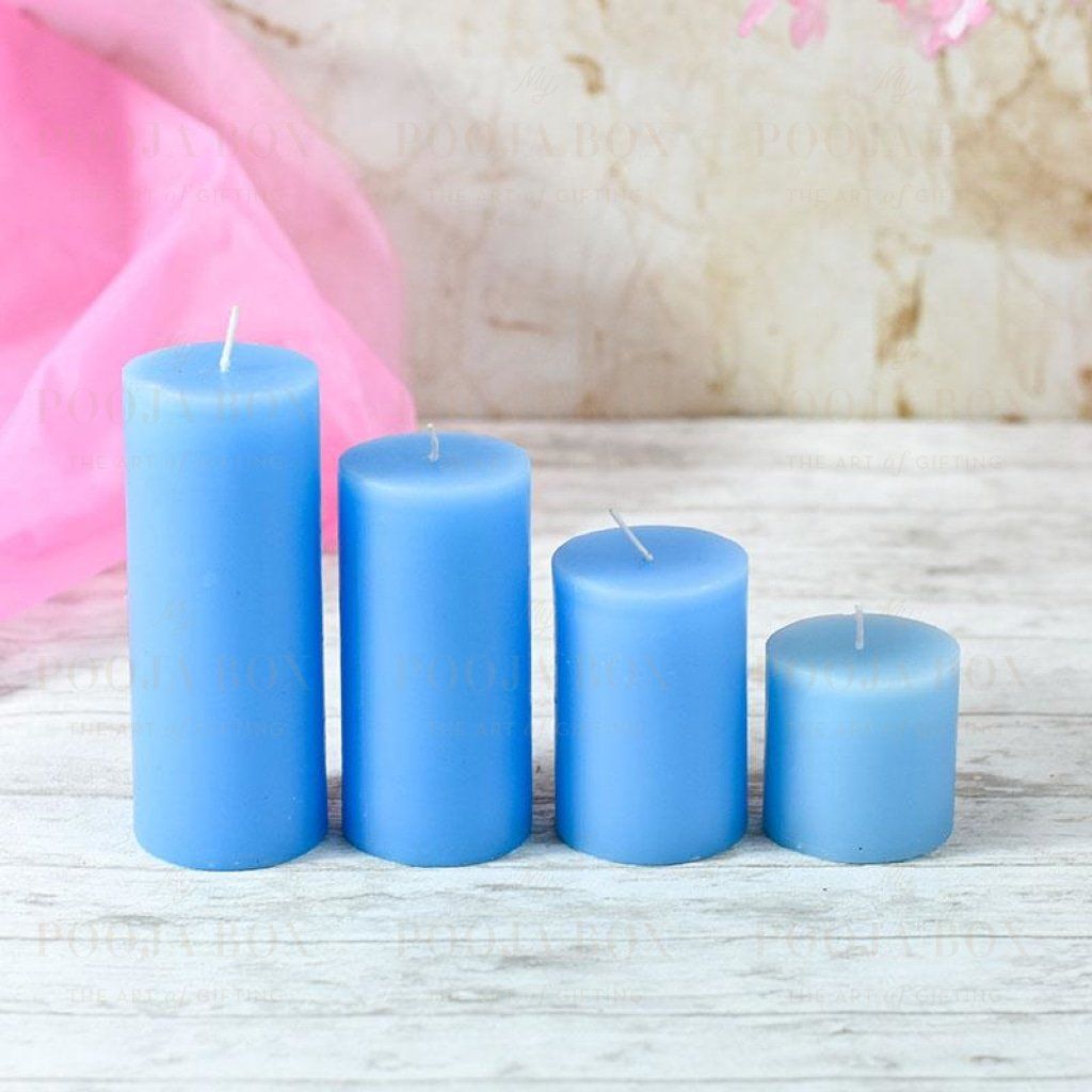 Lustre Blue Pillar Candle Set of 4