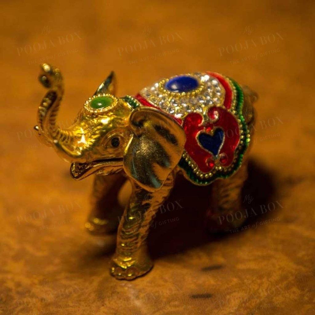 Stone Studded Metal Elephant Showpiece